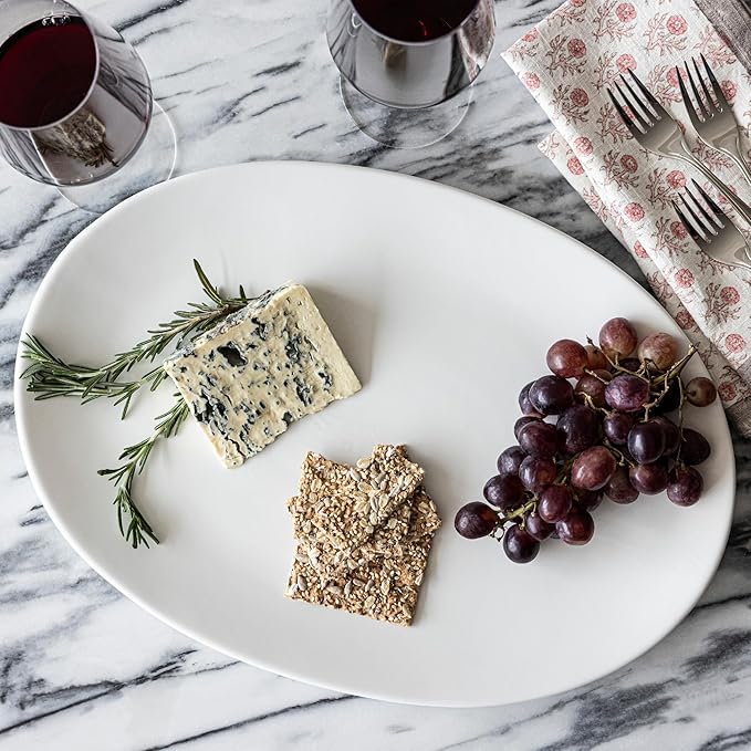 over&back Coupe Stoneware Serving Platter - Elegant 1-Piece Oval Serving Platter to Complete Your Kitchen Set - 16.4" x 11.5" - Semi-Matte White