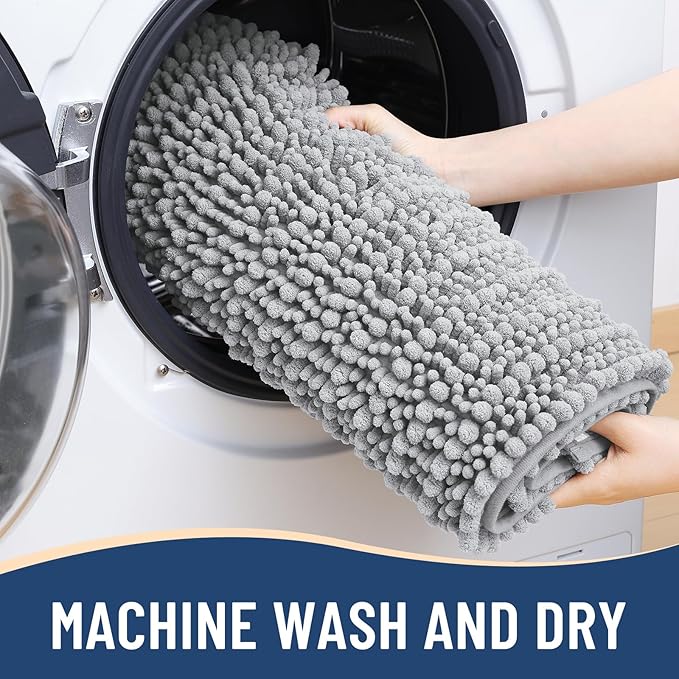 Arotive Luxury Chenille Bathroom Rug Mat, Extra Soft Thick Absorbent Shaggy Bath Rugs, Non-Slip Machine Wash Dry, Plush Bath Mats for Bathroom, Shower and Tub, 47x32, Light Grey
