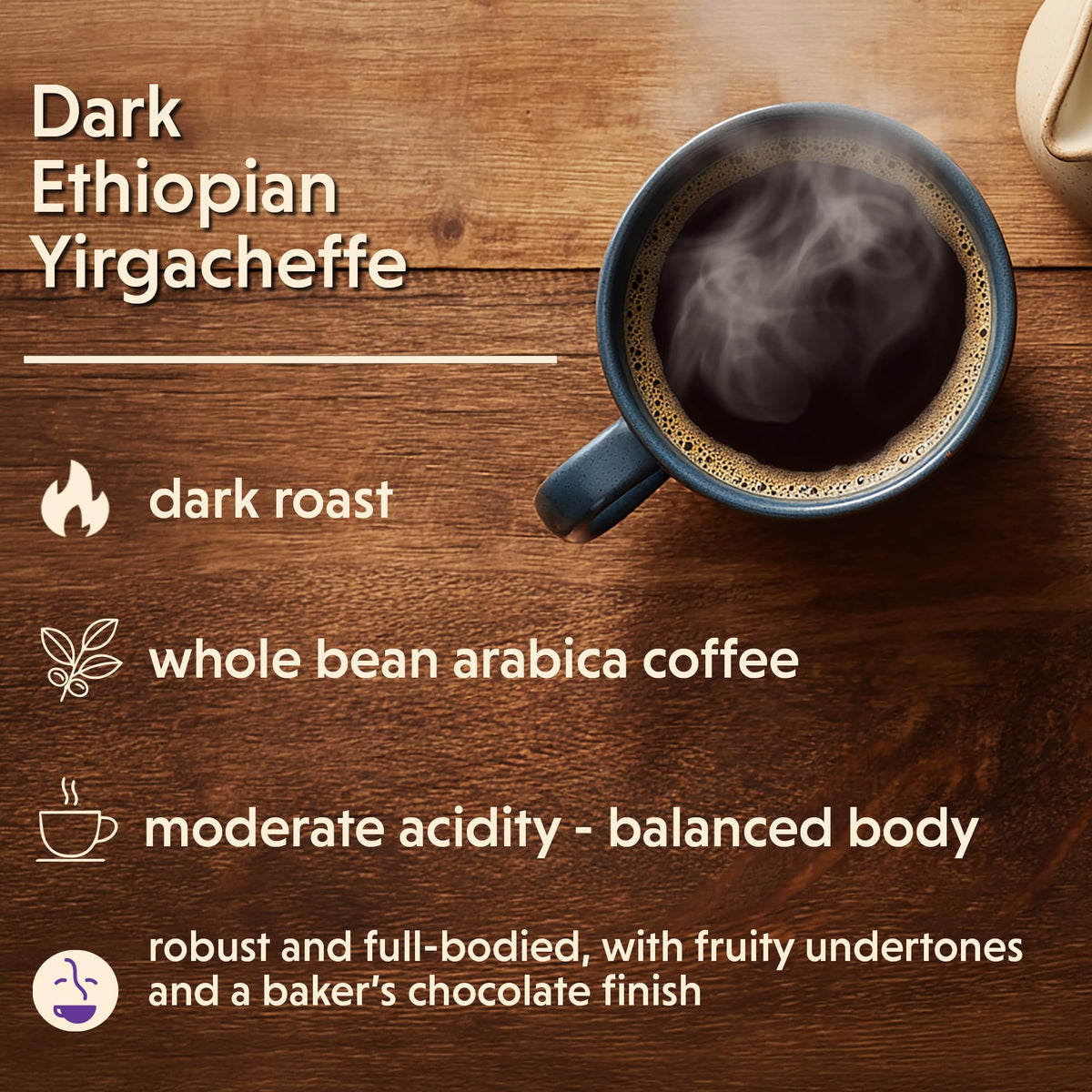 Coffee Bean Direct Dark Ethiopian Yirgacheffe, Whole Bean, 2.5lb Bag