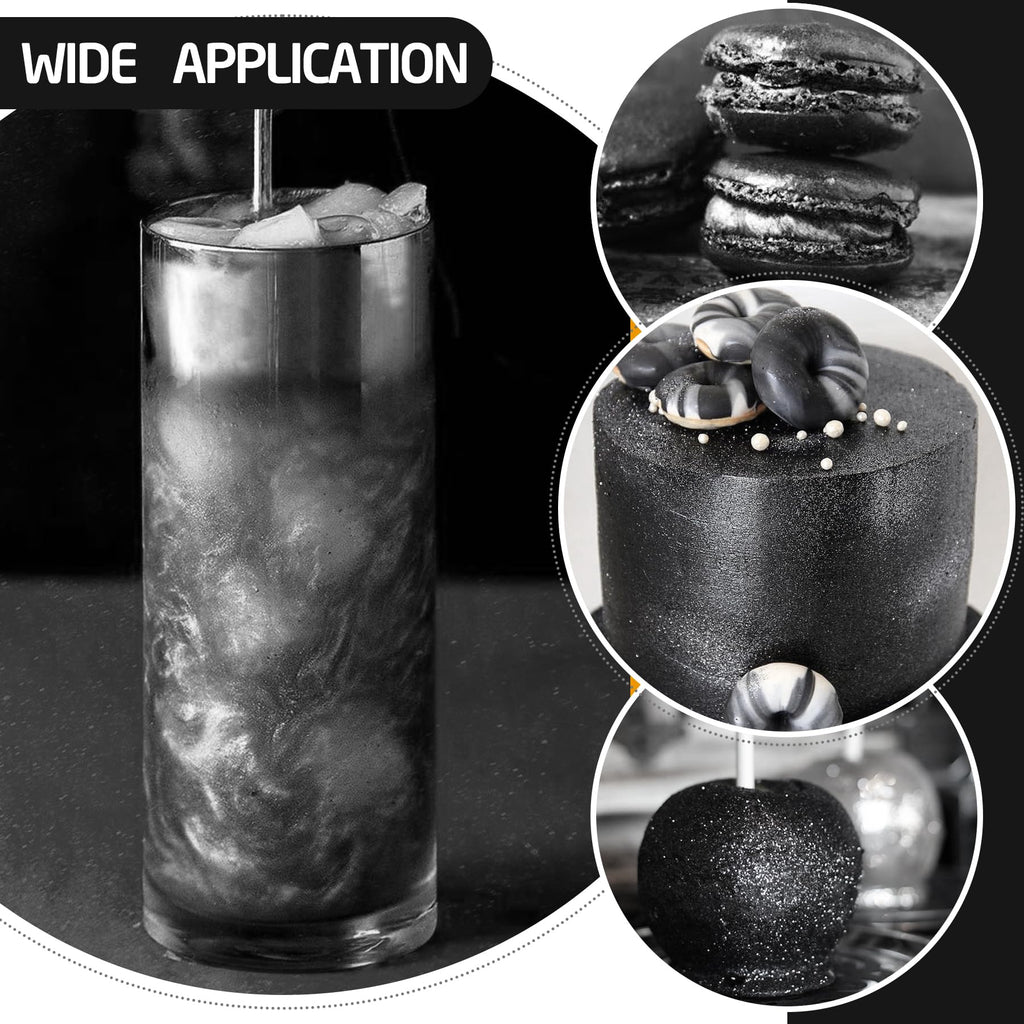 Black Edible Glitter Spray - 3/4oz(22g) Luster Dust Edible Food Grade Glitter Shimmer Dust Powder for Cocktails, Drinks, Cake Decorating - Metallic Food Coloring Powder for Wine, Candy, Cookie, Icing