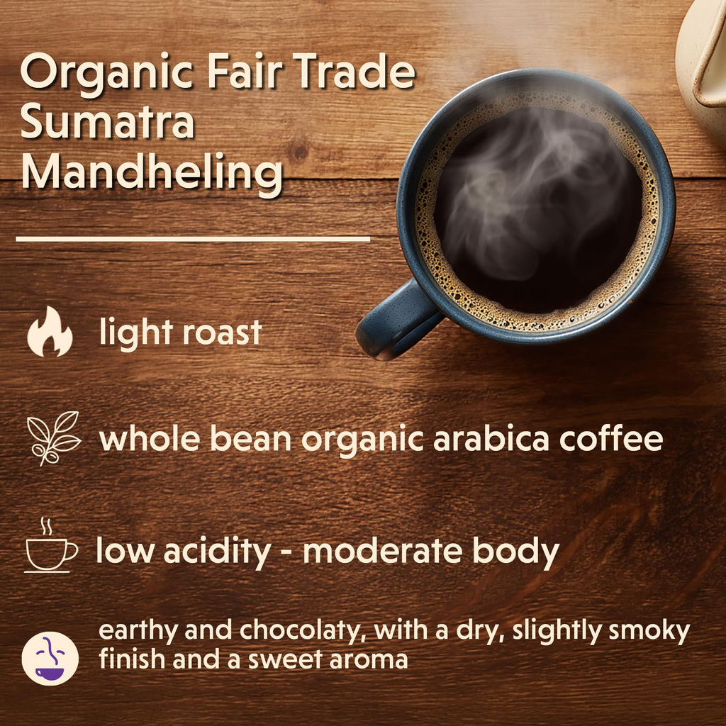 Coffee Bean Direct Organic Fair Trade Sumatra Mandheling, 5lb Bag