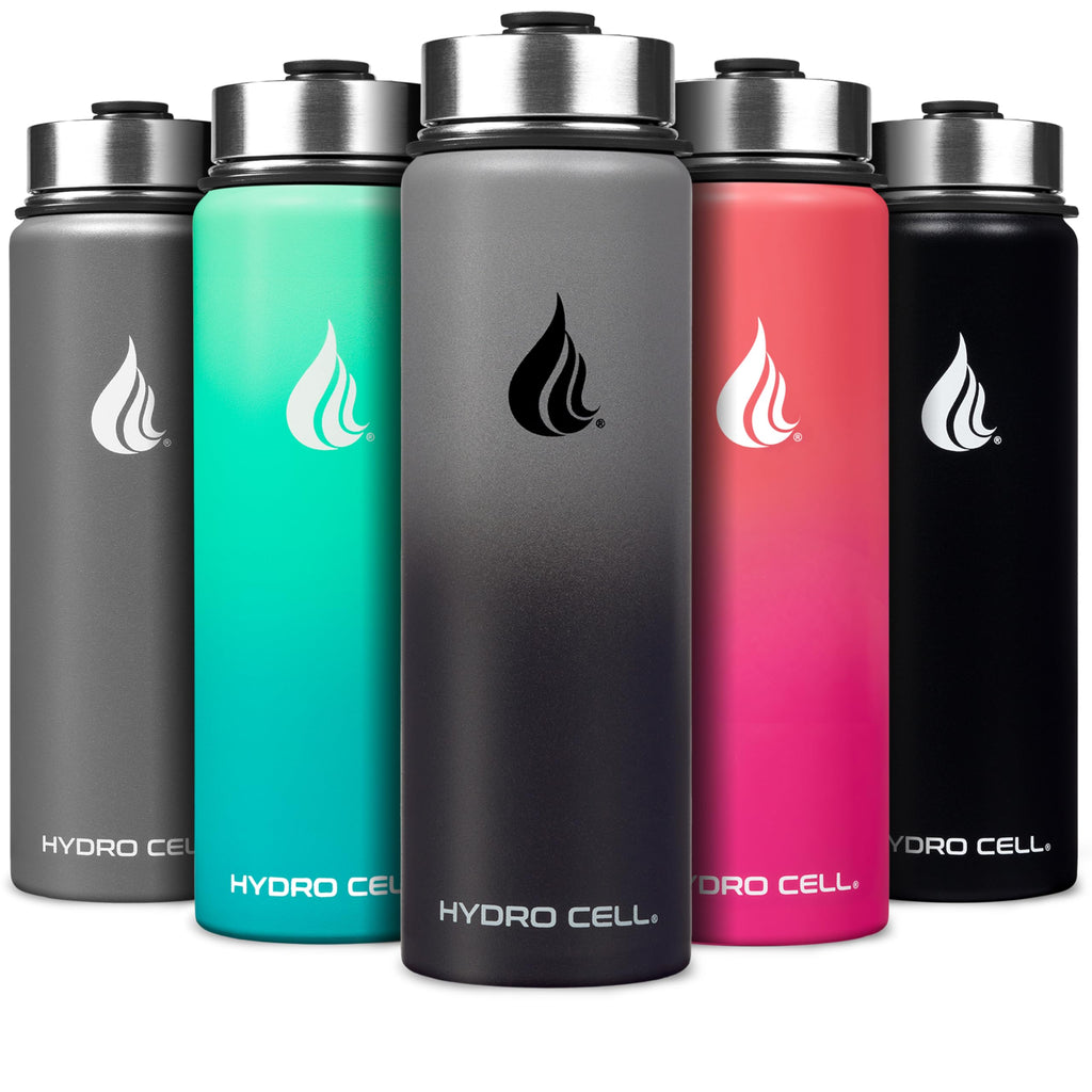 HYDRO CELL Stainless Steel Insulated Water Bottle with Straw - For Cold & Hot Drinks - Metal Vacuum Flask with Screw Cap and Modern Leakproof Sport Thermos for Adults (Graphite/Black 24oz)