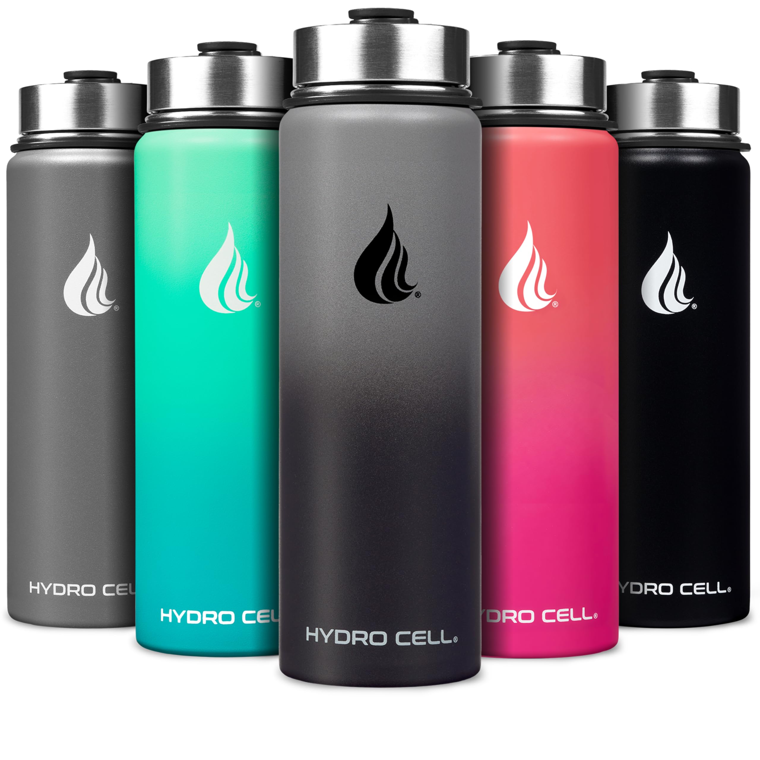 HYDRO CELL Stainless Steel Insulated Water Bottle with Straw - For Cold & Hot Drinks - Metal Vacuum Flask with Screw Cap and Modern Leakproof Sport Thermos for Adults (Graphite/Black 24oz)