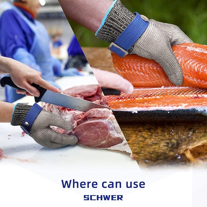 Schwer SlicePro ANSI A9 Cut Resistant Glove PR1706, Stainless Steel Mesh Metal Glove, Food Grade for Kitchen Cooking, Butcher Meat Cutting, Oyster Shucking, Mandoline, Non-PFAS (XL, 1 PCS)