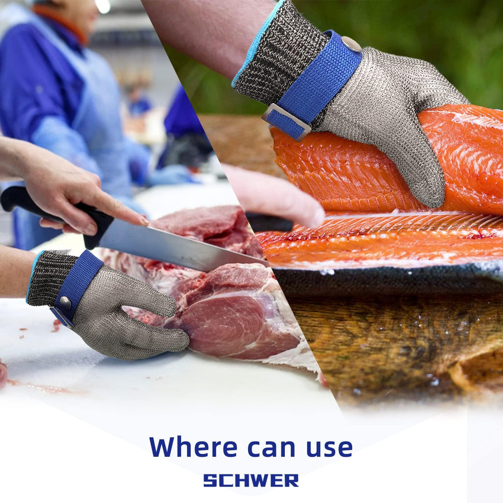 Schwer SlicePro ANSI A9 Cut Resistant Glove PR1706, Stainless Steel Mesh Metal Glove, Food Grade for Kitchen Cooking, Butcher Meat Cutting, Oyster Shucking, Mandoline, (XL, 1 PCS)
