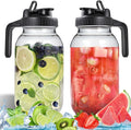 Glass Pitchers with Lid, Set of 2, Wide Mouth Water Jugs 64OZ Leak-Proof Airtight Mason Jars for Cold Brew Coffee, Iced tea, Milk, Food Storage, Sun Tea Jar., Black