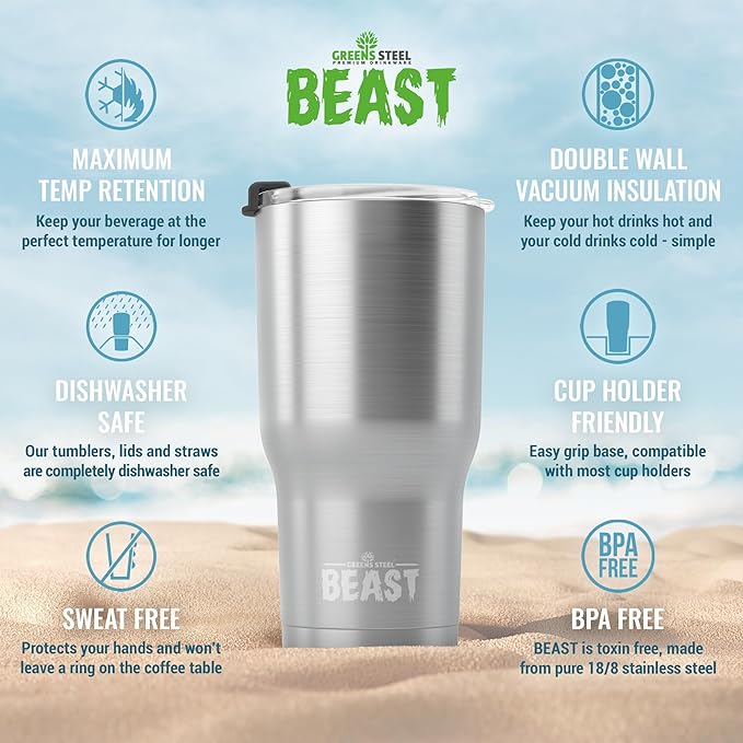 Beast 40 oz Tumbler Stainless Steel Vacuum Insulated Coffee Ice Cup Double Wall Travel Flask (Stainless Steel)