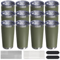 UIRZOTN Travel Coffee Tumbler 20oz, 12 Pack Leakproof Travel Coffee Mug with Lid and Straw, Stainless Steel Double Wall Vacuum Insulated Tumbler for Hot/Iced Drinks (Textured Matte, Army Green)