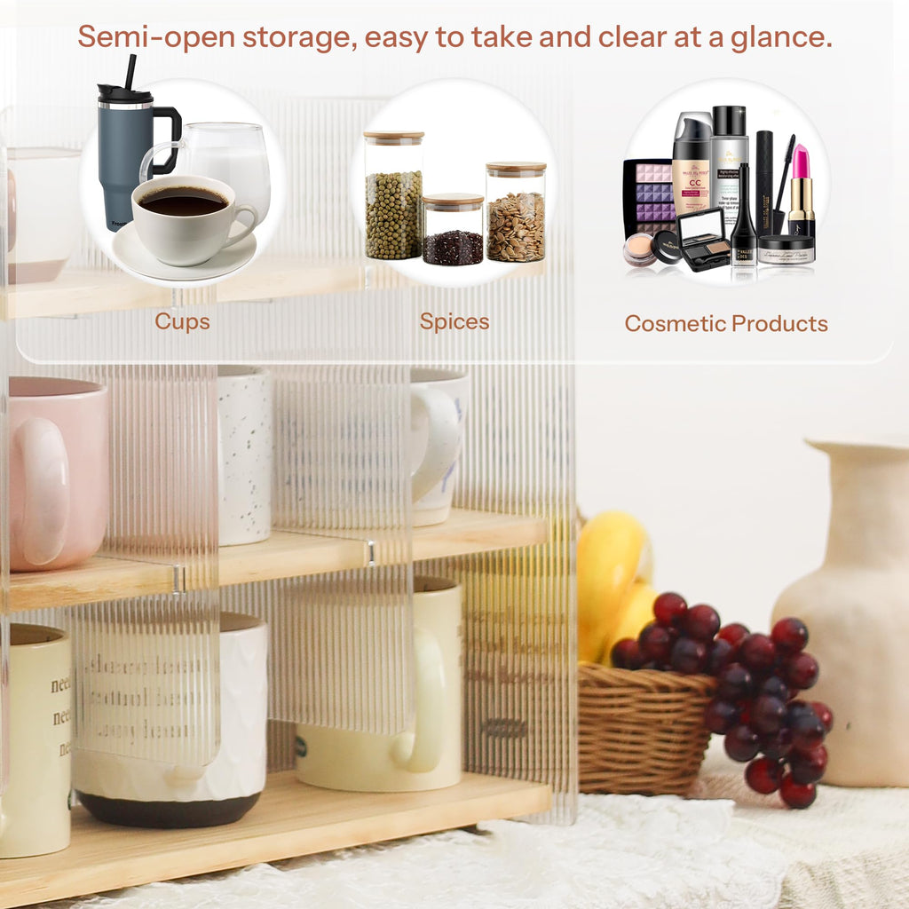 KAOTGOT Mug Shelf 4-Tier Walnut Coffee Cup Displays,Kitchen Spice Storage