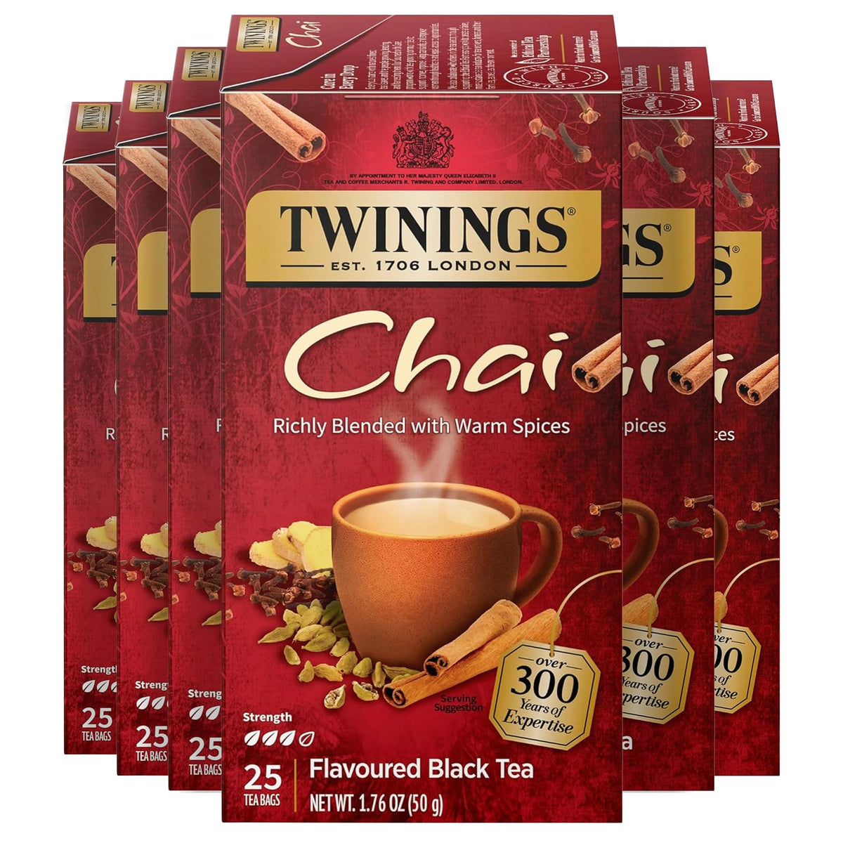 Twinings Decaffeinated English Breakfast Black Tea Individually Wrapped Bags, 25 Count (Pack of 6), Flavourful, Robust, Enjoy Hot or Iced, 150 Teabags