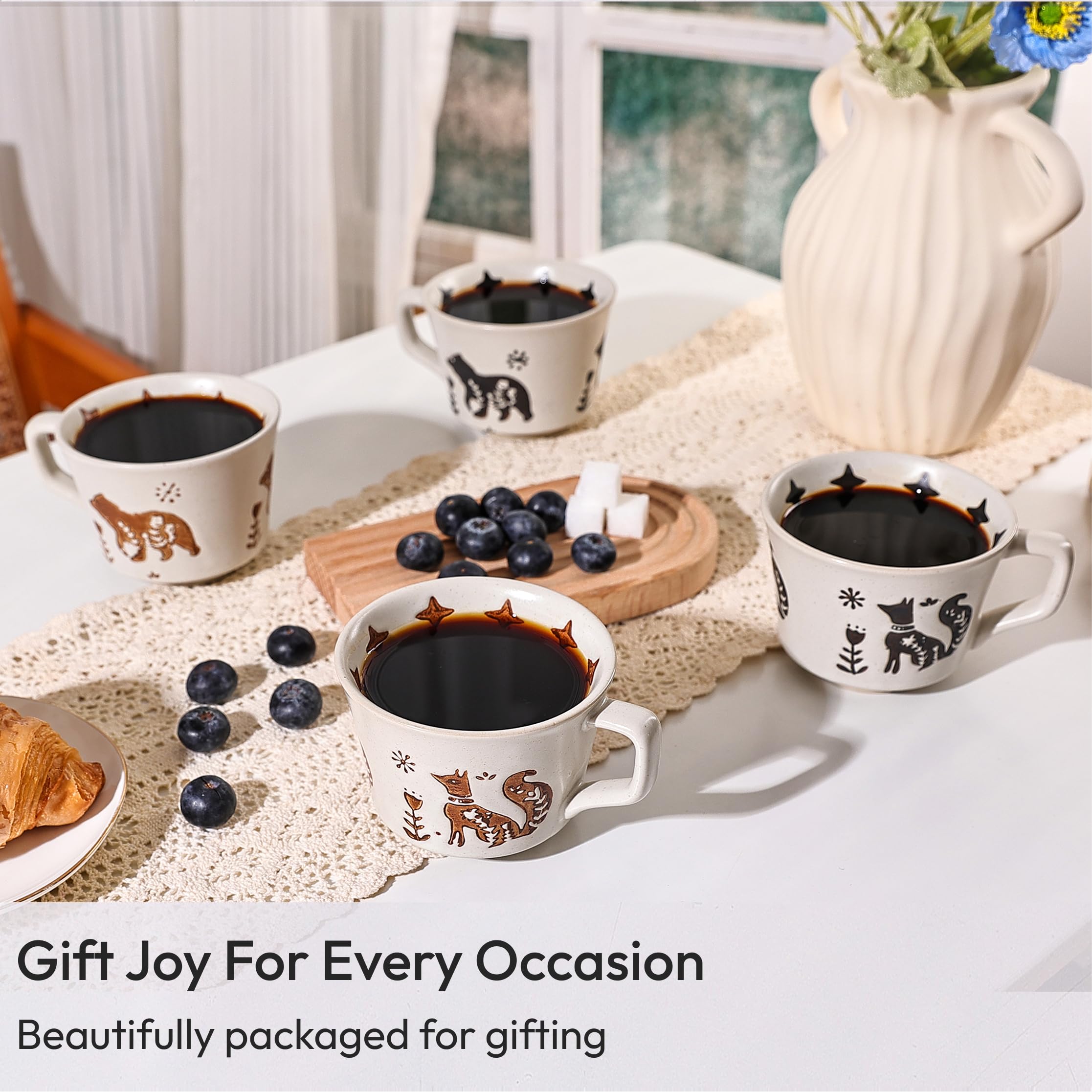 LINVIA 11 oz Ceramic Coffee Mug, Stoneware Teacup with Handle