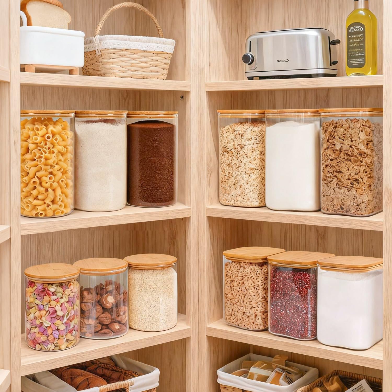 KTMAMA Glass Flour Containers with Bamboo Lids 1.6/4.6 Qt 2 Pack
