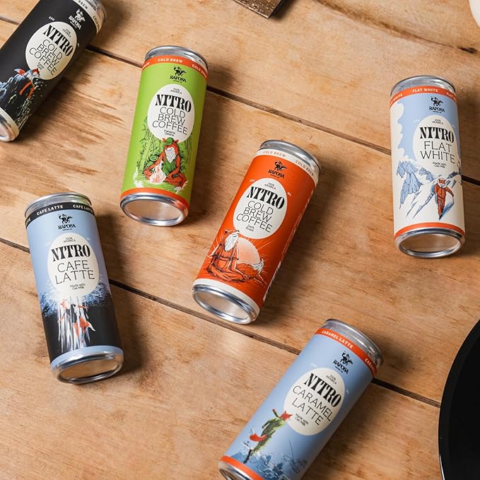 Raposa Nitro Cold Brew Ready to Drink Coffee 250ml - 8.45oz - Made with Oat Milk - Dairy Free - Vegan Cold Brew Ready to Drink, No Artificials - 150mg Caffeine (Caramel Latte (12 Pack))