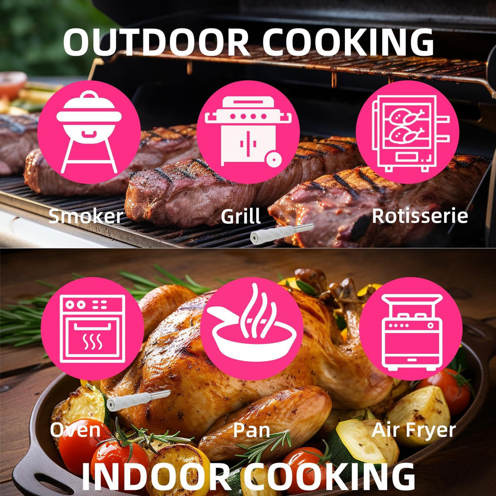 Wireless Smart Meat Thermometer with Bluetooth | Long Range | Measures Internal & Ambient Temp | for BBQ, Oven, Grill, Kitchen, Smoker, Rotisserie (DEEP Black)