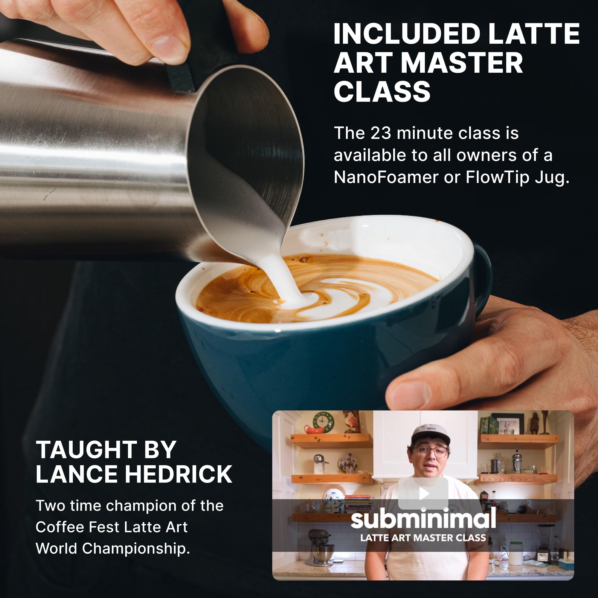 Subminimal FlowTip Milk Jug - Stovetop Milk Frothing, Foaming Pitcher for Barista-Style Coffee - Cappuccino & Latte Art Pouring Jug with Heat Resistant Handle - 450ml, Black