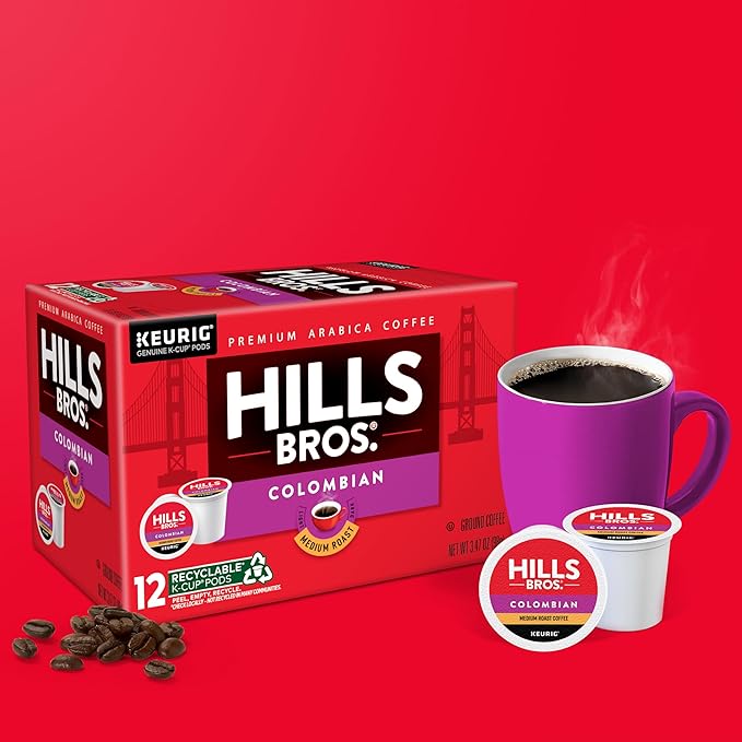 Hills Bros. Colombian Blend Keurig K-Cup Pods for Keurig Brewers – Medium Roast Premium Arabica Blend, Kosher – 2 Pack of 12 Single Serve Pods