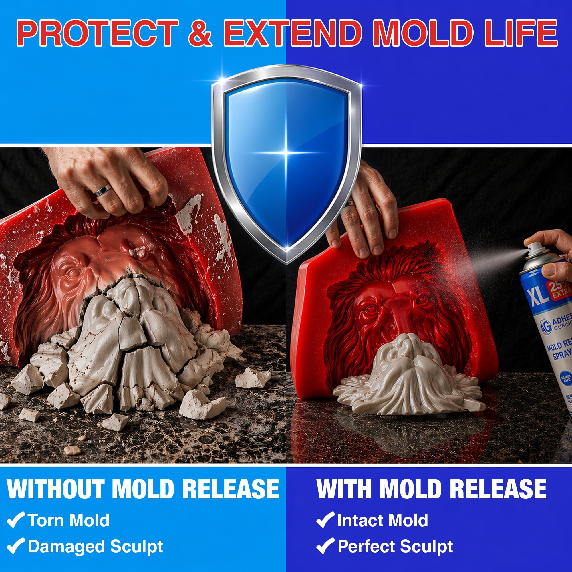 Silicone Mold Release Spray (4x16.9 fl oz / 500ml) Release Agent for Epoxy Resin, Candle & All Molds | Smooth, Non-Stick Lubricant for Easy Removal | 4 Pack, Molds are not Included