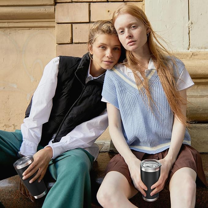 20 oz Tumbler with Lid Stainless Steel Double Wall Vacuum Insulated Tumblers Powder Coated Cups Travel Mug Keep Drinks Cold and Hot, Black