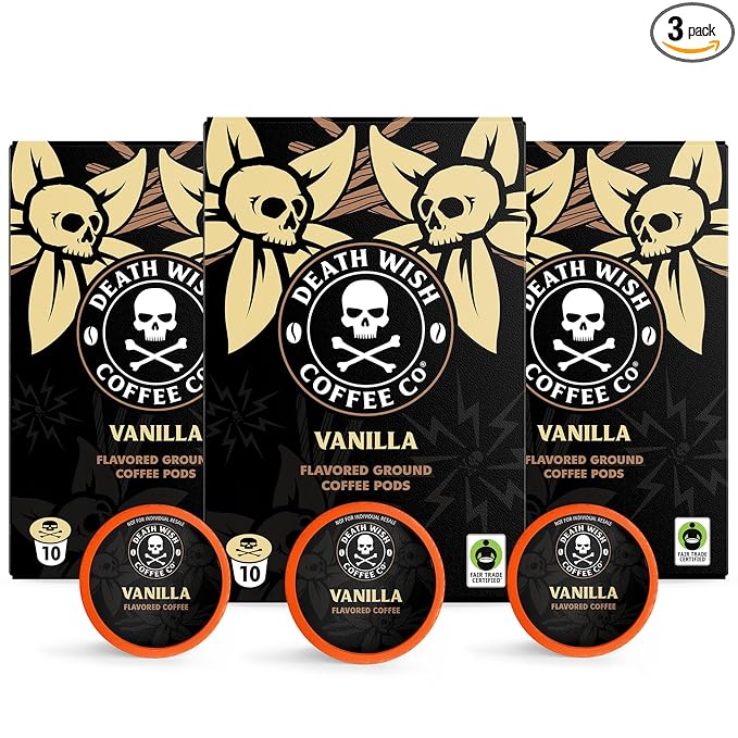 Death Wish Coffee Valhalla Java Single Serve Pods - Extra Kick of Caffeine - Medium Roast Coffee Pods - Made with USDA Certified Organic Fair Trade Arabica and Robusta Beans 10 Count (pack of 1)