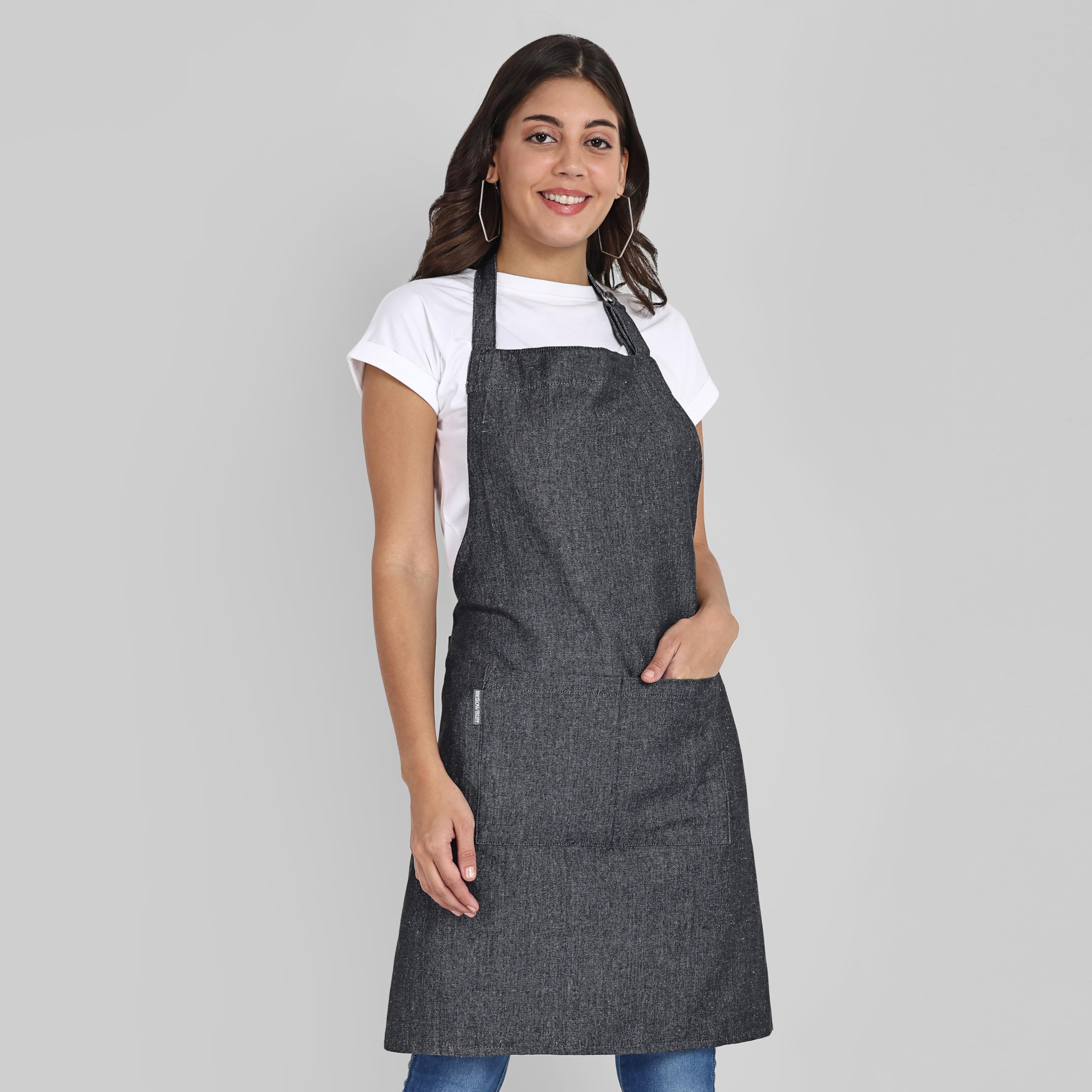 Mellow Buff Chef Aprons, Recycled Cotton Kitchen Apron with an Adjustable Neck with Long Ties, for cooking, baking (Charcoal 1 Pack)