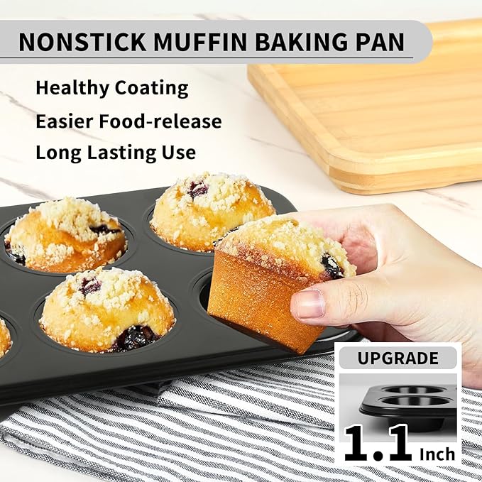 Muffin Baking Pan 2-Pack, Nonstick Premium Carbon Steel Muffin Pan for Baking, Cupcake Tin Cheesecake Pans