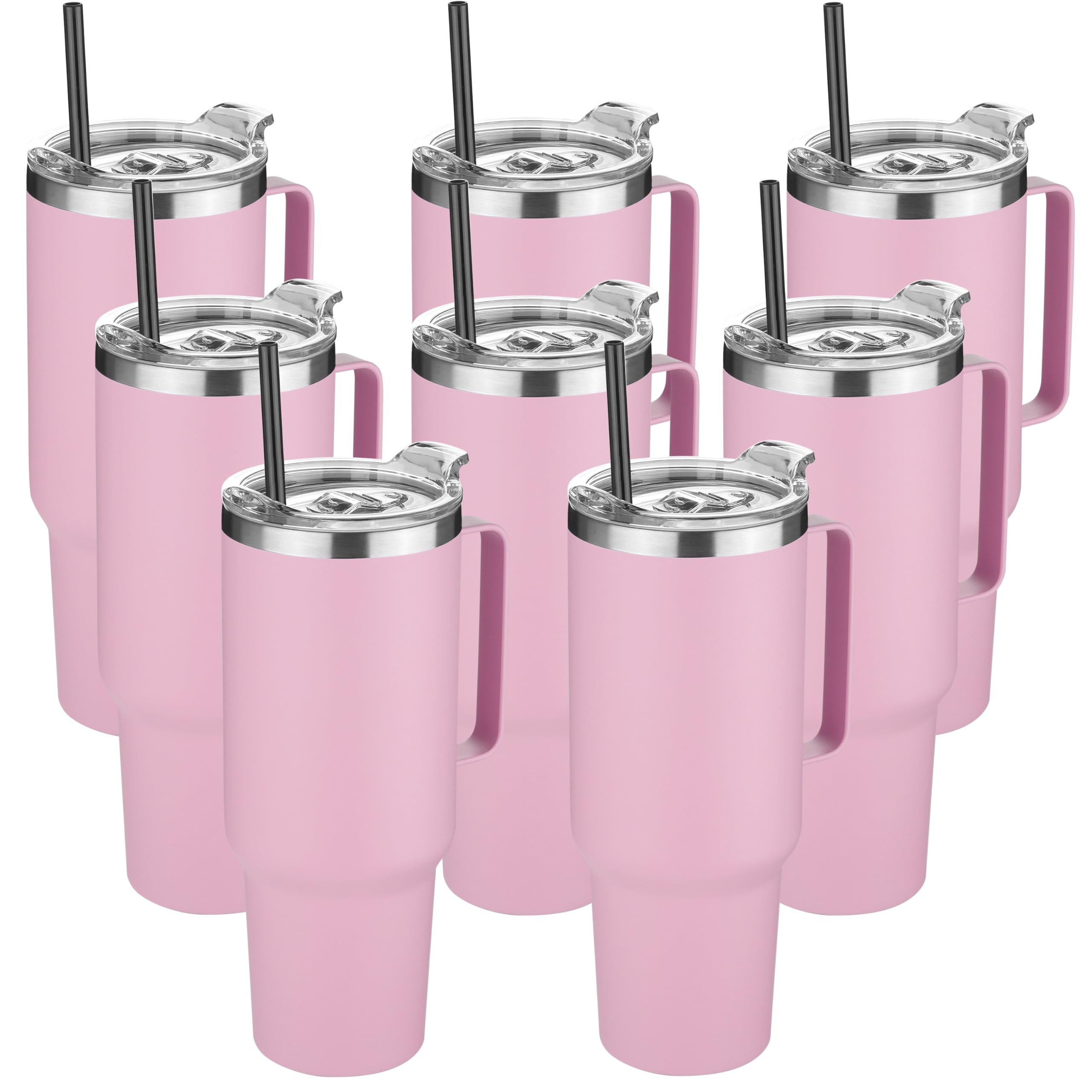 HASLE OUTFITTERS 40 oz Stainless Steel Tumbler with Handle, Vacuum Insulated Tumblers Bulk, Reusable Double Wall Travel Coffee Mug, Durable Powder Coated Water Bottle(Pink, 8)