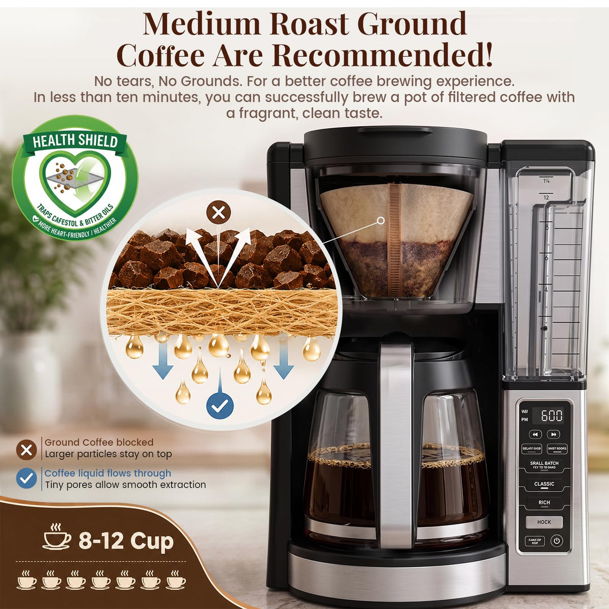Clinuse 200Pcs #4 Cone Coffee Filters 8-12 Cup Compatible with Ninja Maker