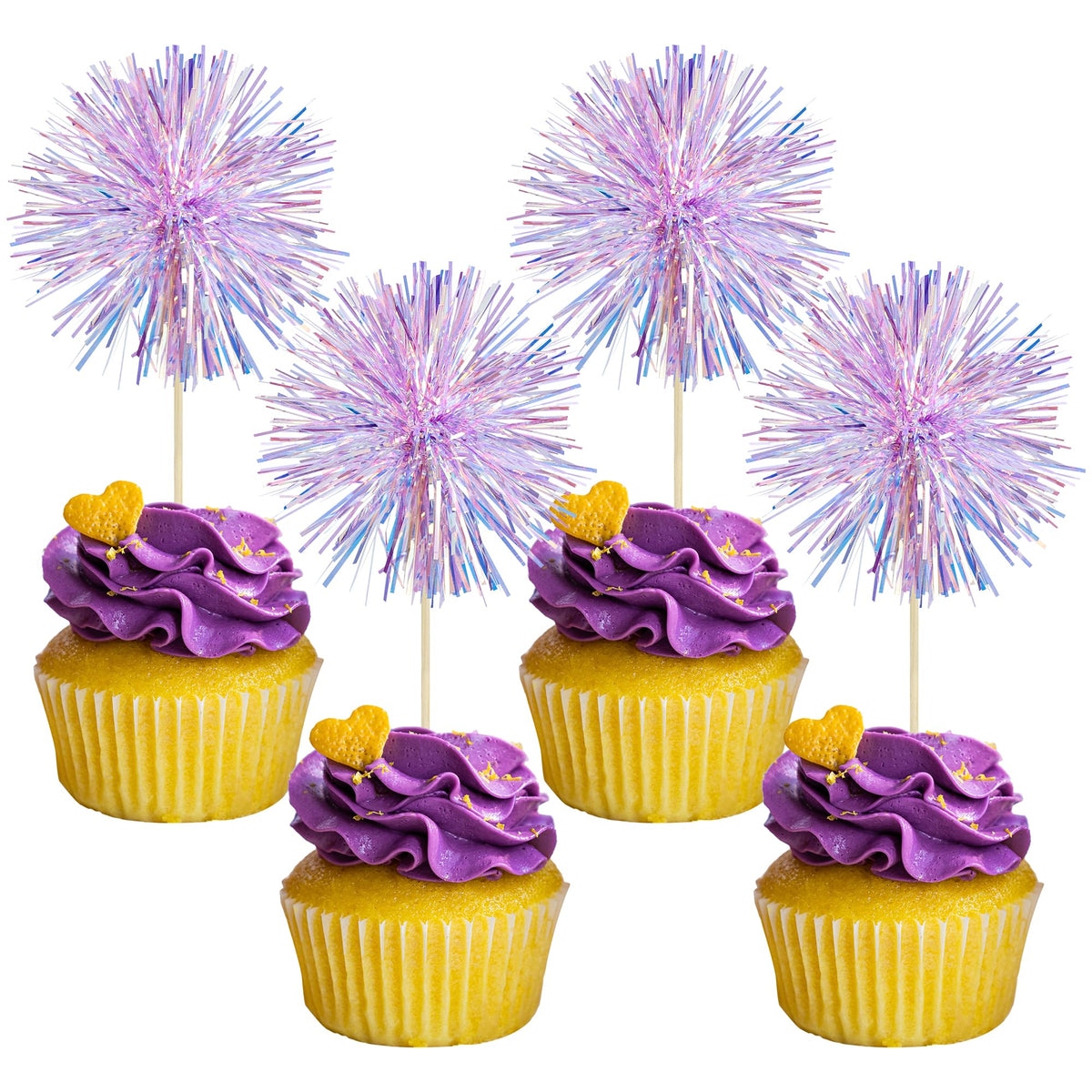 Gyufise 30Pcs Foil Firework Cupcake Toppers Sparkle Tinsel Cake Toppers Tinsel Drink Cake Decoration Cocktail Picks for Birthday Wedding Graduation Party Supplies Dark Blue
