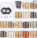 Plastic Jars with Lids, 16 oz Plastic Containers with Lids Clear Airtight Container Storage Jar Mason Jars for Dry Food Peanut Butter Honey Jam Cosmetics, Pack of 16 (16 PCS White Lids)