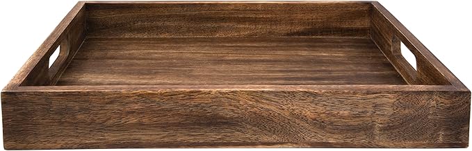 GoCraft Handmade Classic Wooden Tray – Large 16.5" Mango Wood Serving Tray with Handles – Elegant Kitchen & Dining Accessory – Ideal for Breakfast in Bed, Coffee, Tea