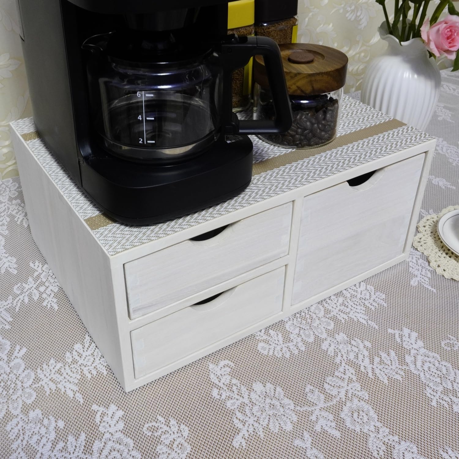 DDYURI Kitchen Storage Organizer with 3 Drawers for Coffee Brew K Cup/Coffee Pod Holder - Office Organization Drawer for Desk, Multi-Purpose Mini Wood Cabinet Countertop Stand Shelf CF2D3C White