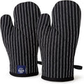 Encasa Homes Long 12" Oven Microwave Hand Gloves Mitts (2 pc Set) for Kitchen Cooking & Baking - Heat Resistant, Thick & Safe, Protection of Hands from Hot Utensils - Butcher Stripes Black