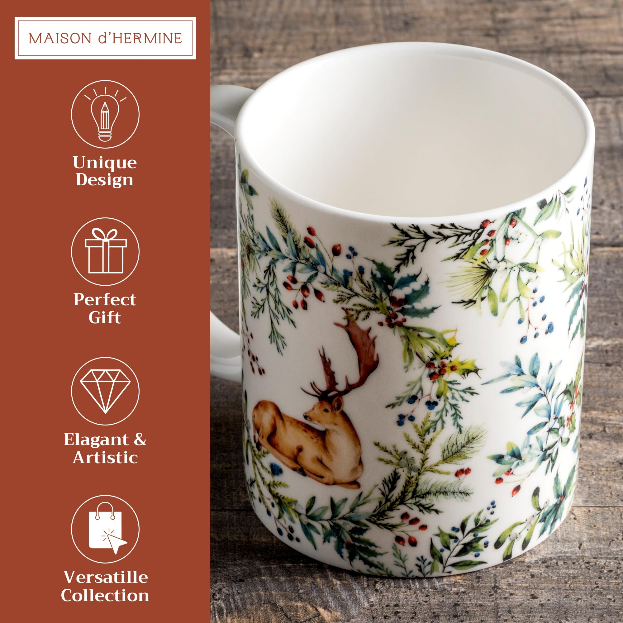 Maison d' Hermine Coffee Mug with Handles Tea Cups (12 Ounce, Pack of 1)
