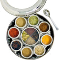 spice dabba Stainless Steel Indian Spice Box, Steel Masala Dabba 12 Spices, Lid Spice Box, Authentic Spices, Masala Box with Individual containers | Size 9 x 9 x 3 IN (Indian Spice Box Only)