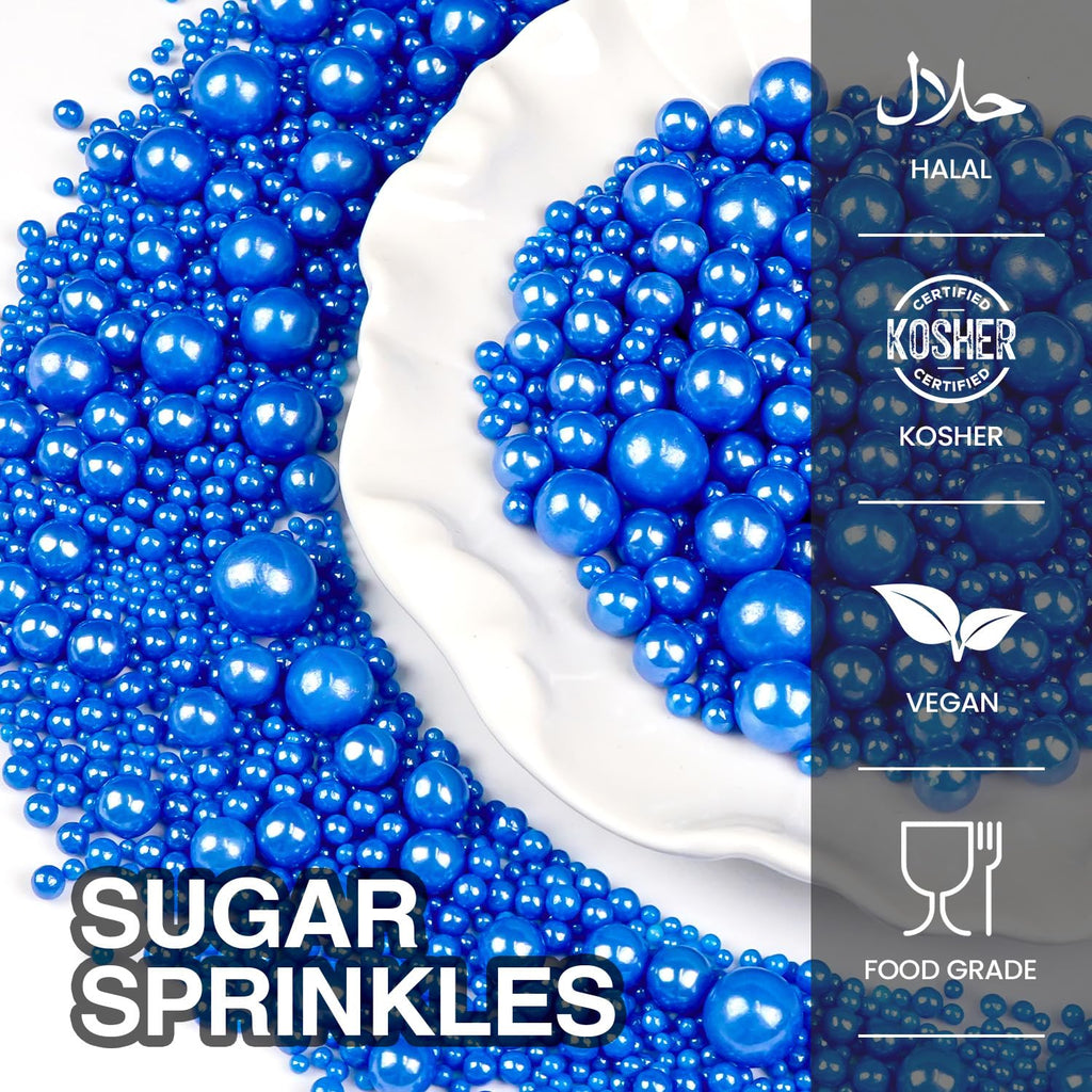 Deep Blue Pearl Sugar Sprinkles for Cake Decorating, 150g/5.29oz Mix Size, Edible Candy Pearls Cupcake Toppers, Baking Cake Decorations for Holiday Wedding Party Birthday