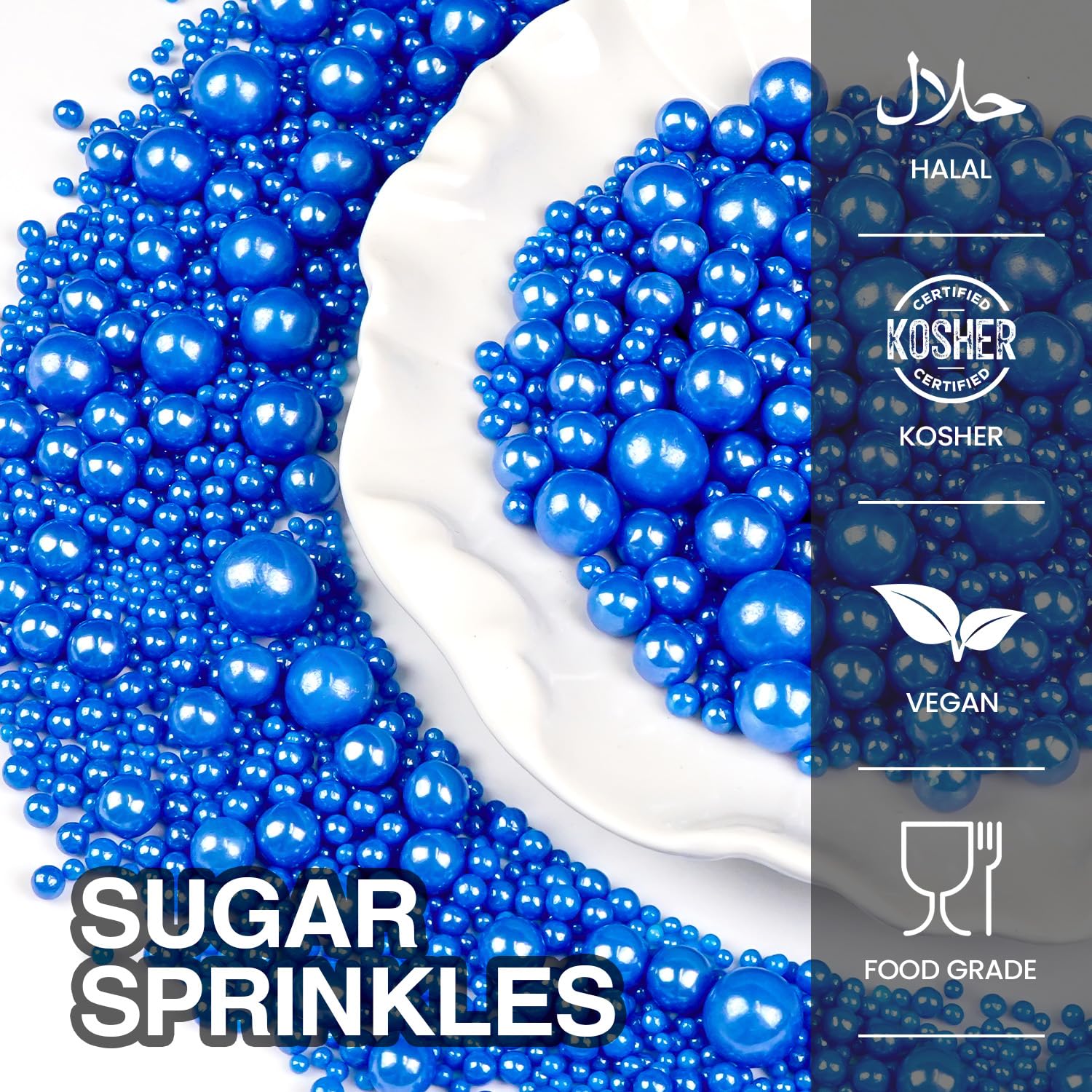 Deep Blue Pearl Sugar Sprinkles for Cake Decorating, 150g/5.29oz Mix Size, Edible Candy Pearls Cupcake Toppers, Baking Cake Decorations for Holiday Wedding Party Birthday