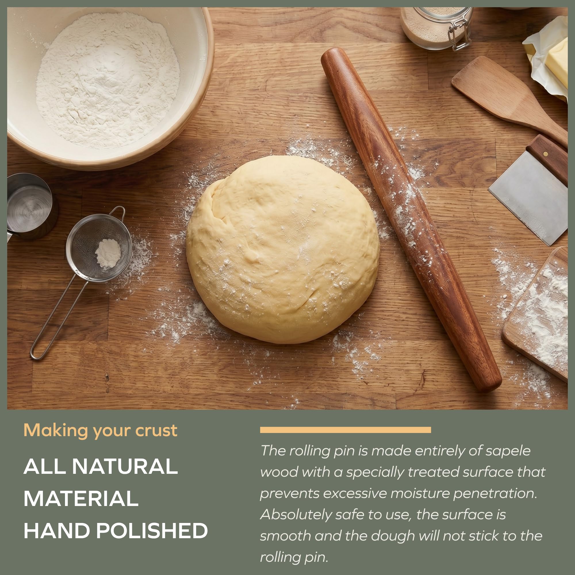 muso wood Sapele French Rolling Pin for Baking