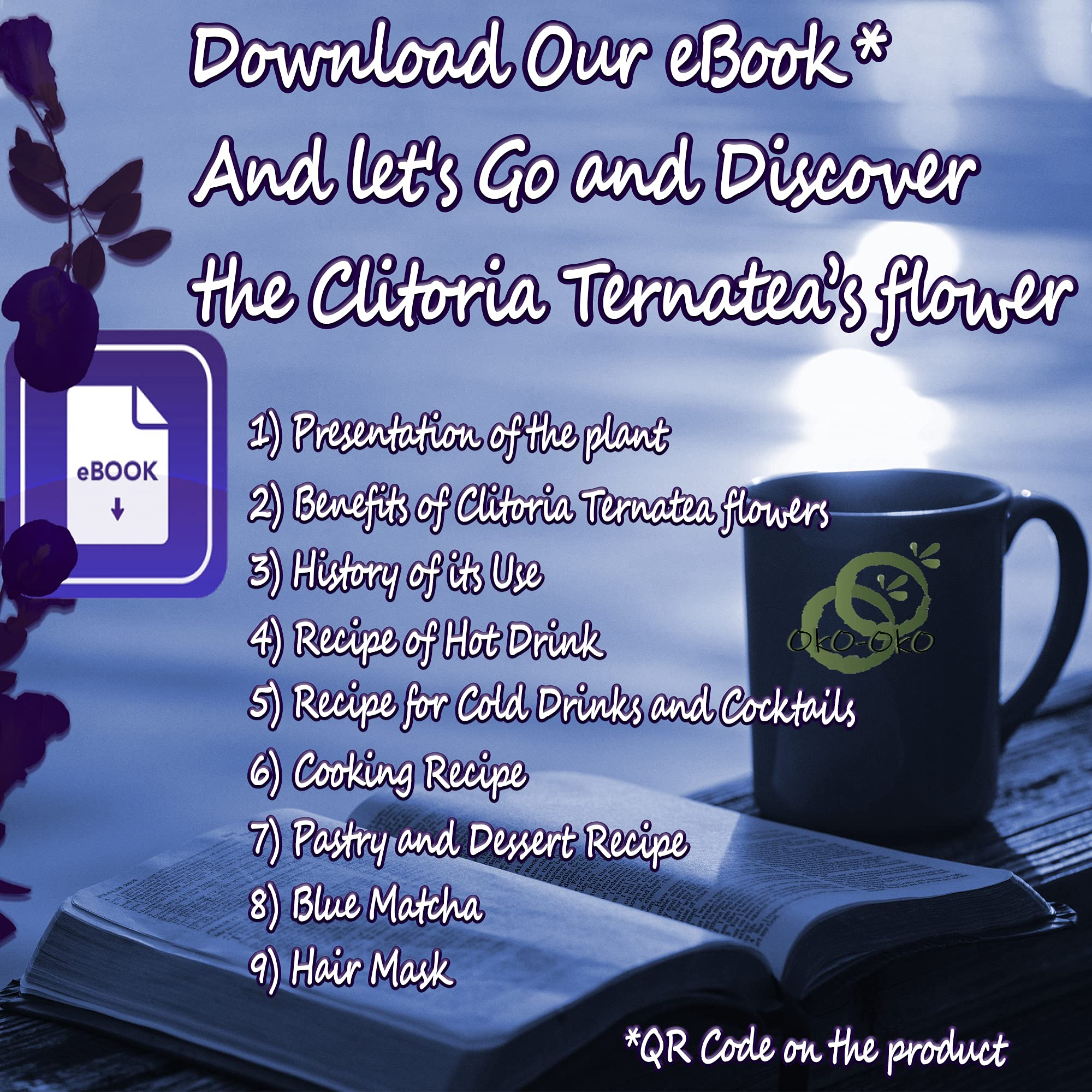 Blue Matcha Butterfly Pea Powder 4 Oz | OkO-OkO - Premium - 100% Natural from flowers of Ternatea Thailand No additives - infusion, Blue Herbal tea, Organic Vegan food coloring, cocktail, meal, baking