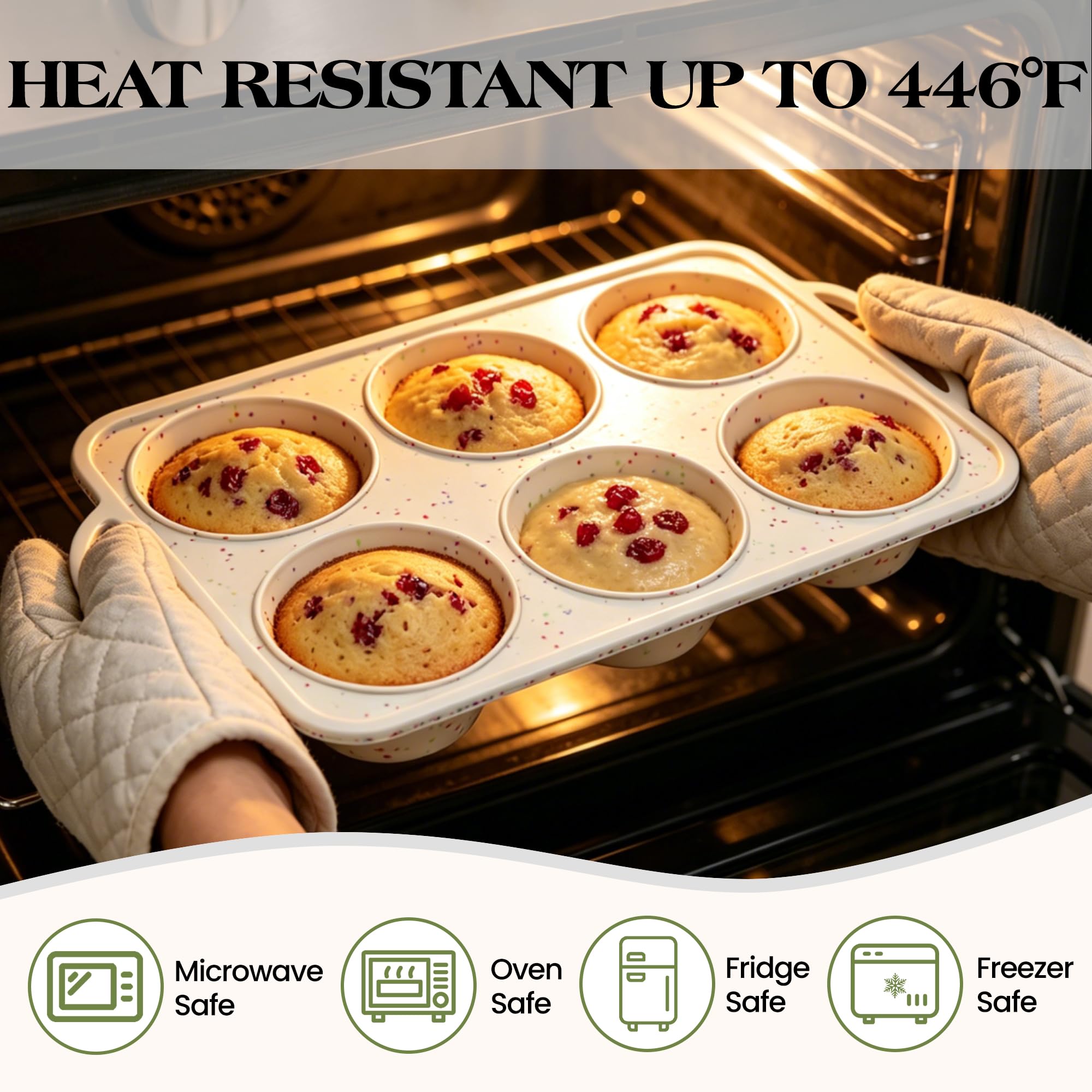 AOTASO Jumbo Muffin Pan with Metal Frame Nonstick 6 Cup Extra Large Silicone Cupcake Pan for Baking, Deep Jumbo Muffin Tray for Egg Bites Muffins, Confetti Color Cream Gifts for Mom Home Baker（1 Pc）