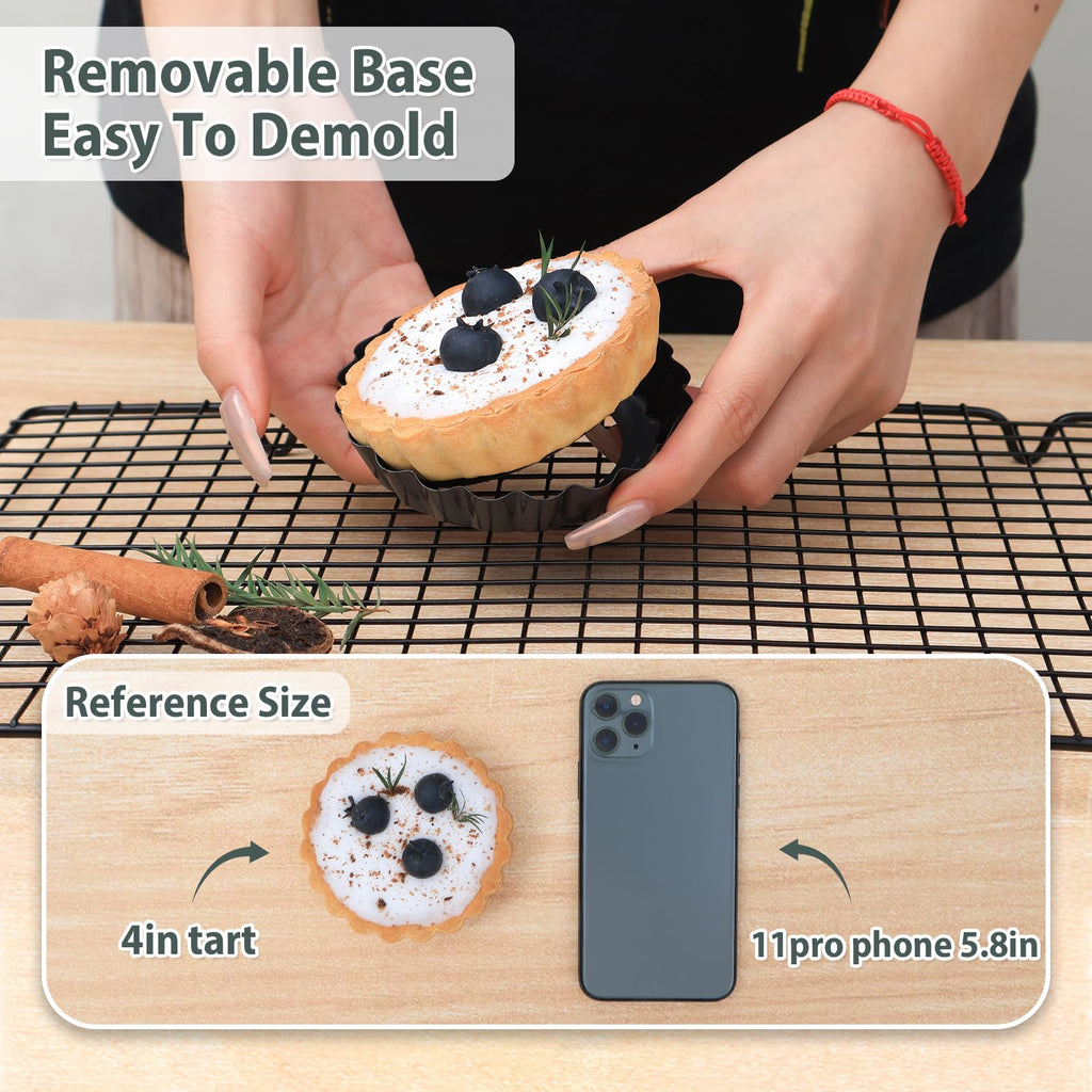 Mini Tart Pans Removable Bottom: Nonstick 4 Inch Quiche Pan Fluted Edge