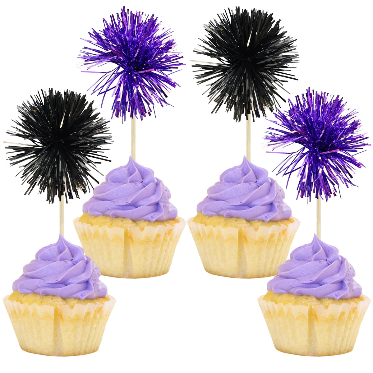 Gyufise 30Pcs Foil Firework Cupcake Toppers Sparkle Tinsel Cake Toppers Tinsel Drink Cake Decoration Cocktail Picks for Birthday Wedding Graduation Party Supplies Dark Blue