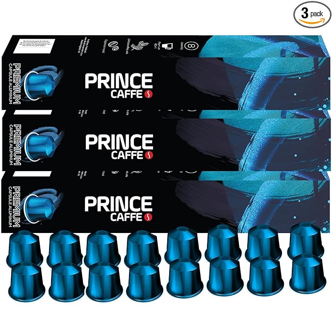Prince Caffe Espresso Pods – Premium Intensity 8, Medium-Dark Roast, The Espresso Coffee Pods Are Compatible with Nespresso Original Line Machines, 30 Count (3 x 10 Capsules) Premium Quality Coffee Capsules.