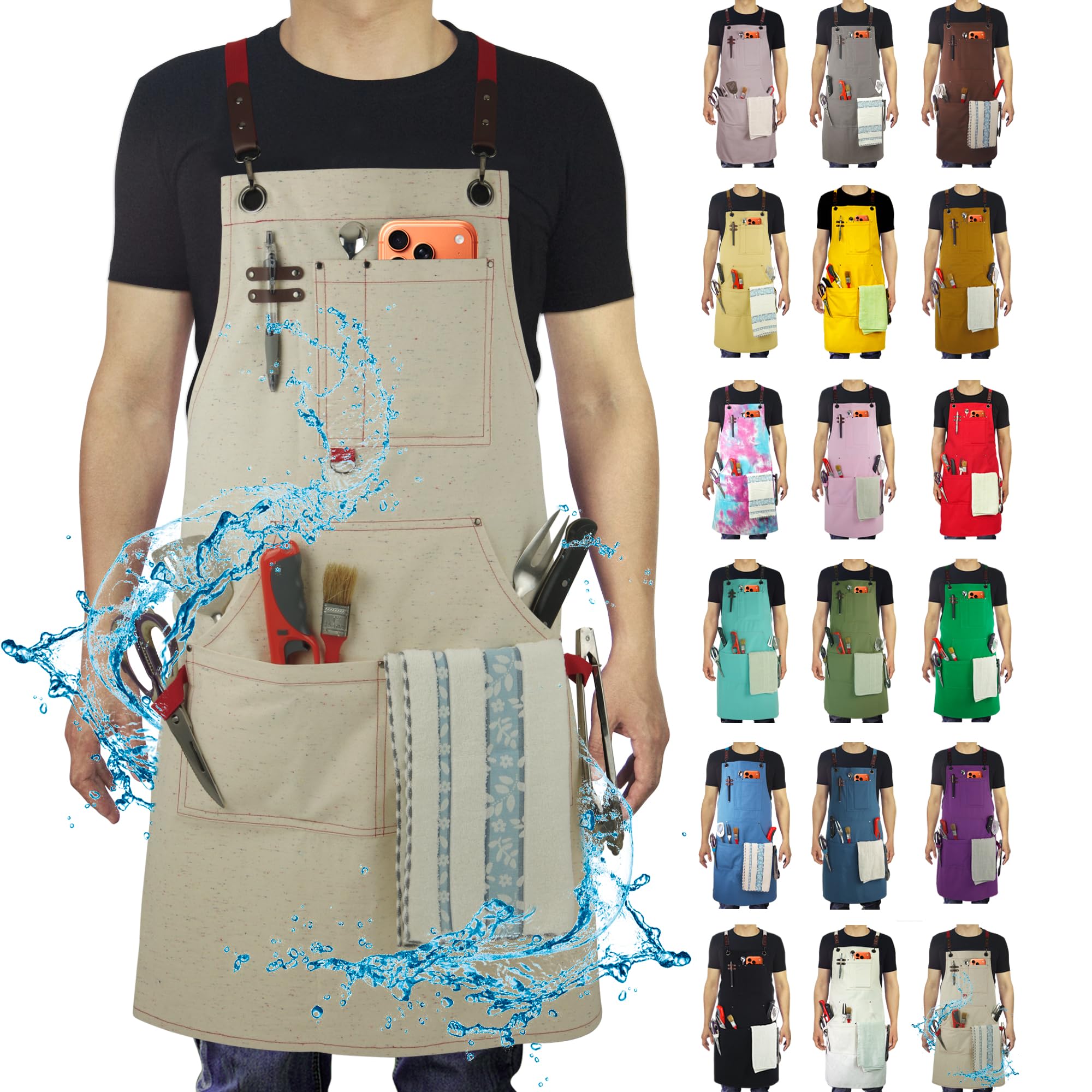 Stenffy Work Aprons, Canvas Apron, Waterproof, Colorful Spots