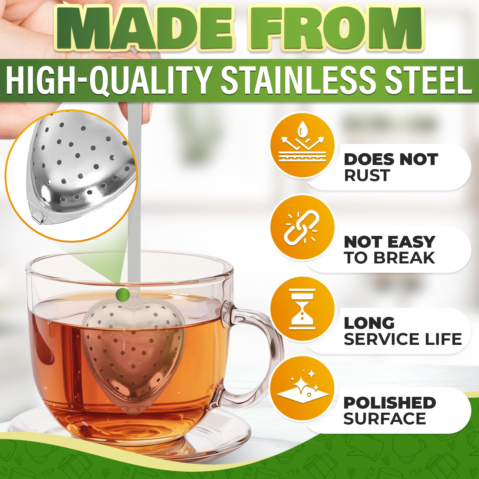 10 Pcs Heart Tea Infuser, 5.52 Inch, Stainless Steel Steeper