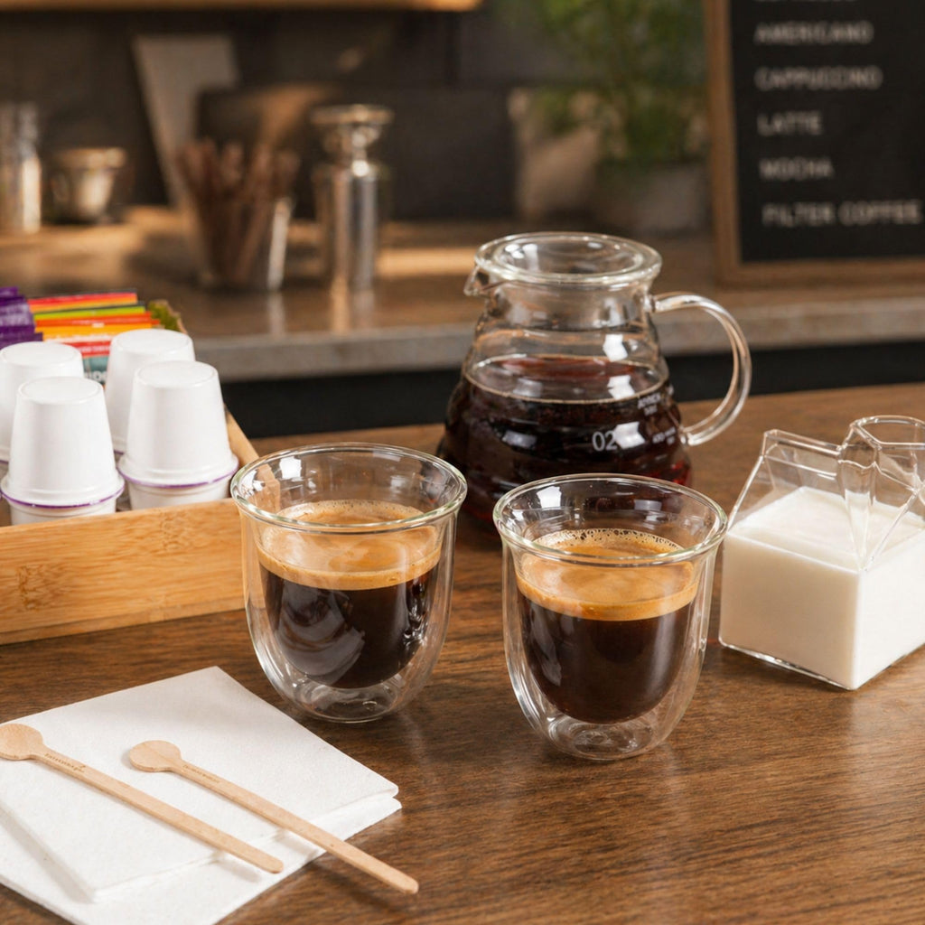 Restaurantware Coffee Cup 2 Pack of 6.8 oz Insulated Double-Wall Glass Borosilicate Coffee Cup Espresso Shot Dishwasher Safe For Hot Drinks
