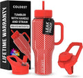 Coldest 40 oz Tumbler with Handle and Straw - 100% Leak Proof Insulated Tumbler with Lid and Straw (3 Lids) - Stainless Steel Tumblers for Women & Men - Cup Holder Friendly Base, 36 oz (Red Dress)