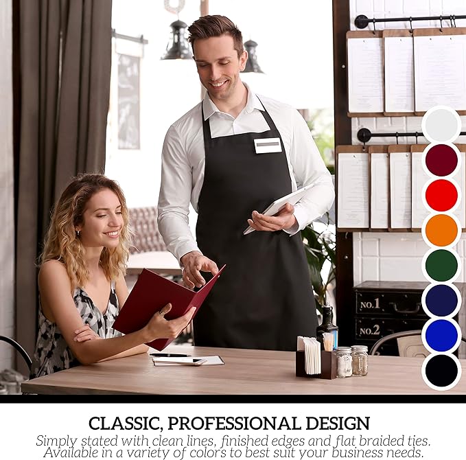 GREEN LIFESTYLE 12 Pack Bib Apron - Unisex Red Aprons, Machine Washable Aprons for Men and Women, Kitchen Cooking BBQ Aprons Bulk (Pack of 12, No Pockets, Red)