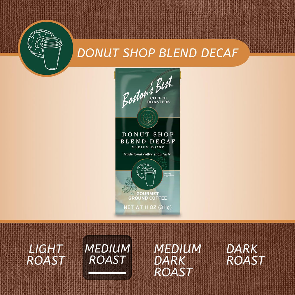 Boston’s Best Coffee - Hearty Medium-Roast Donut Shop Decaf Gourmet Premium Ground Coffee, 11 oz. / 311 g Bag