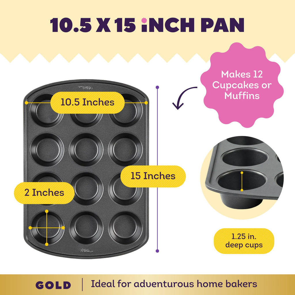 Wilton Gold Non-Stick Muffin Pan, Made Without PFAS, 12-Cup