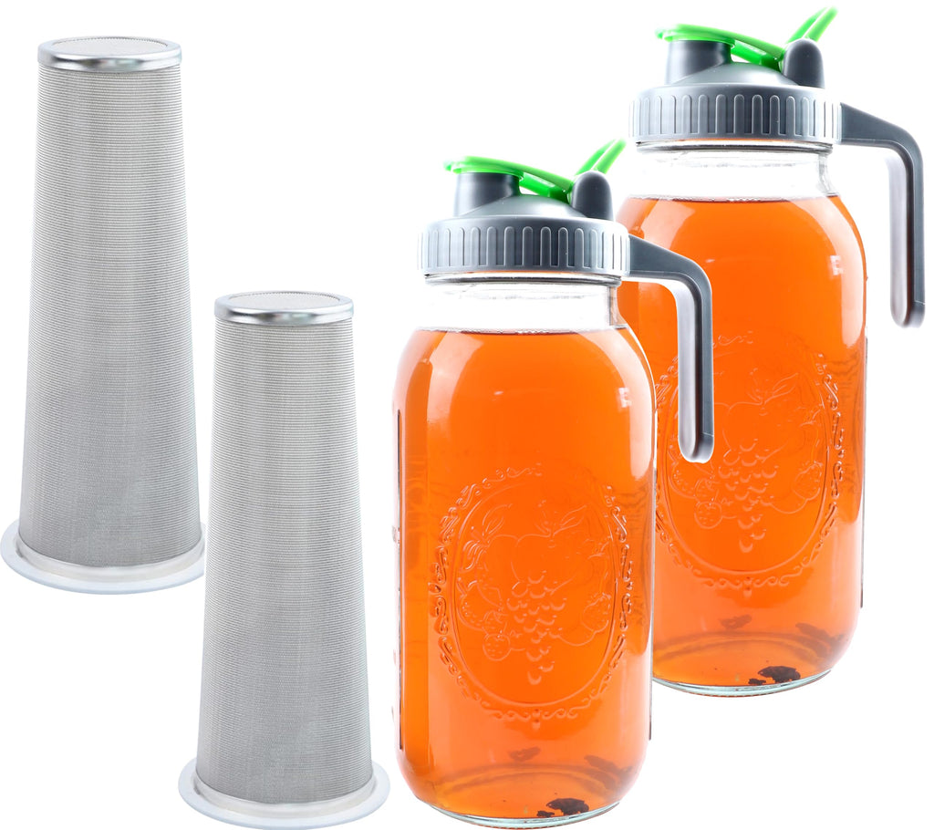 64 Oz Mason Jar Cold Brew Coffee Tea Maker With Food Grade Filter Infuser 2 Quart Glass Pitcher With Lid Half Gallon Iced Hot Tea Pitchers Leak-Proof Jug For Coffee Sun Tea Juice Lemonade Cold Brew